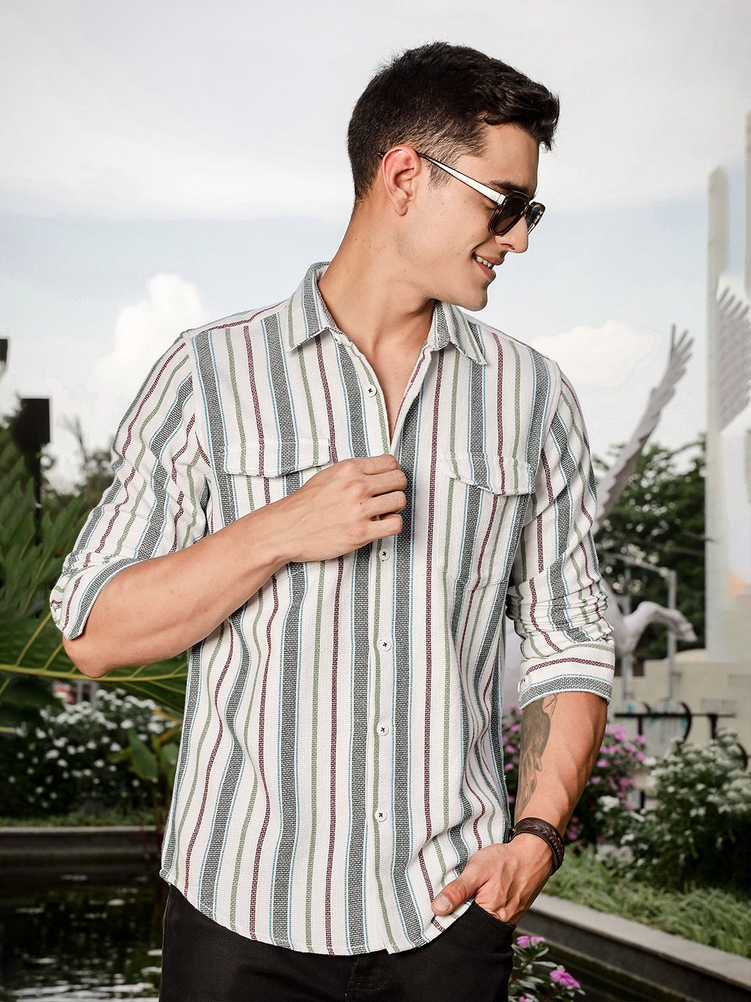 Thomas Scott Men Smart Slim Fit Opaque Striped Casual Shirt