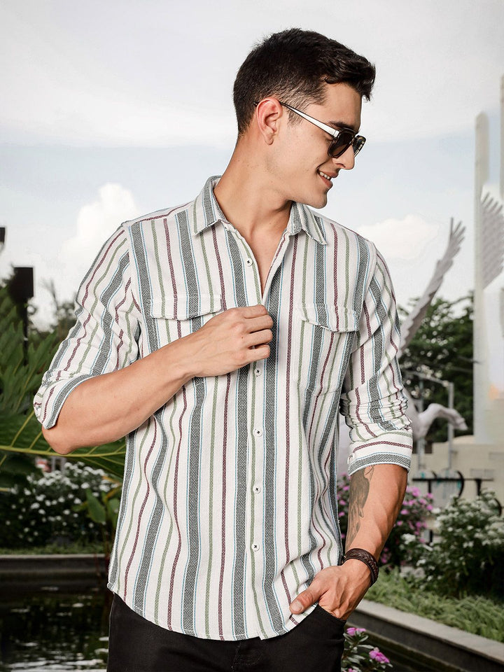 Thomas Scott Men Smart Slim Fit Opaque Striped Casual Shirt