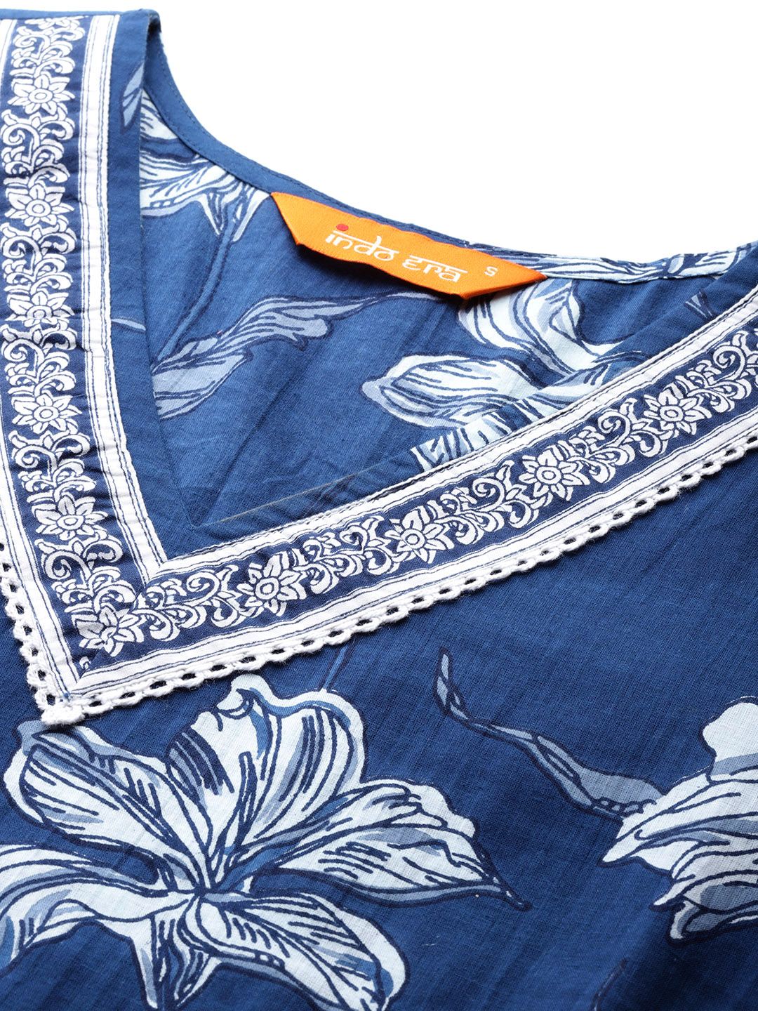 Indo Era Floral Printed Regular Pure Cotton Kurta with Trousers & Dupatta
