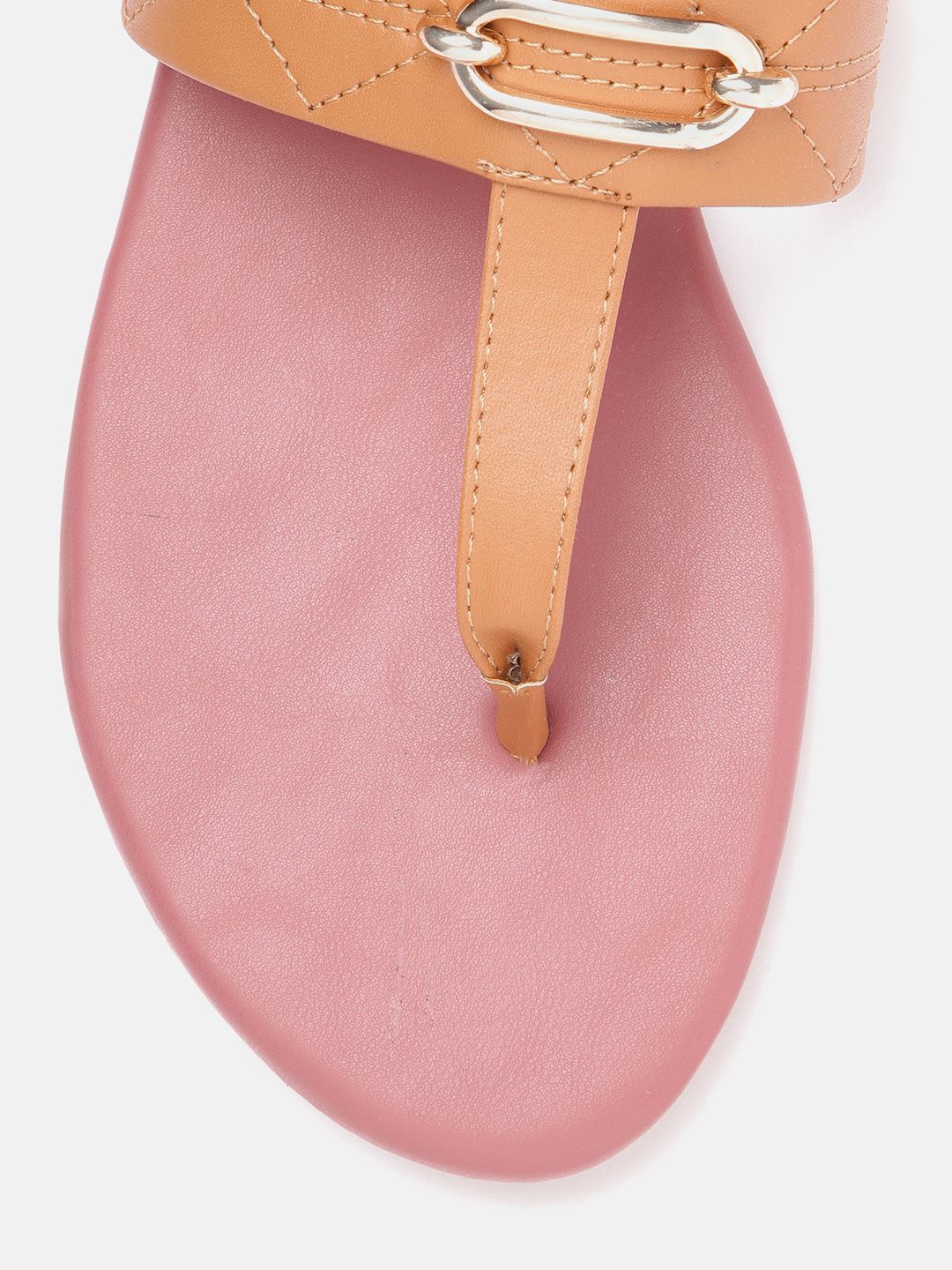 DressBerry Women Textured T-Strap Flats with Embellished Detail