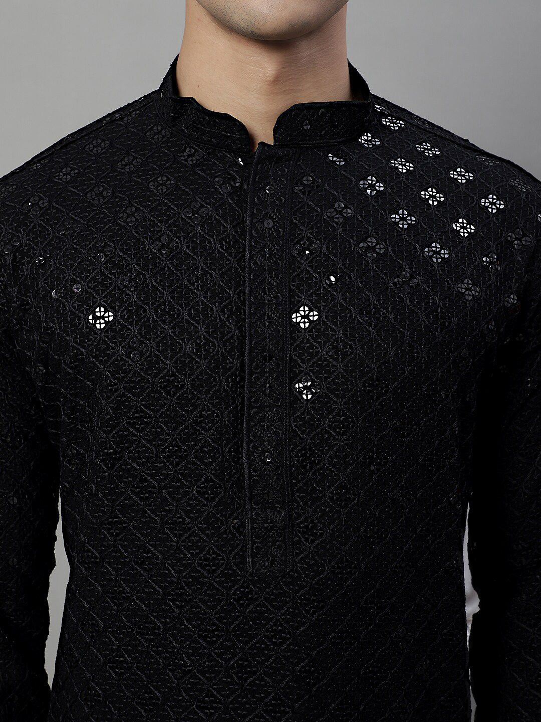 Jompers Geometric Chikankari Embroidered Kurta With Pyjamas