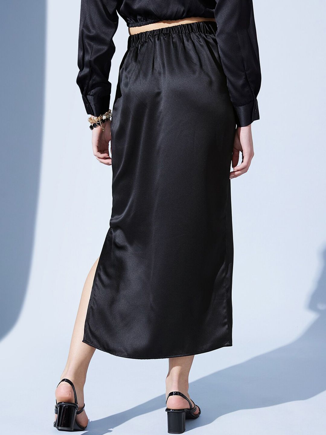 STREET 9 Black Straight Side Slit Midi Skirt