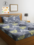 KLOTTHE Grey Leaf Polycotton 300 TC King Fine 2 Bedsheet with 4 Pillow Covers-98 x 85 inches
