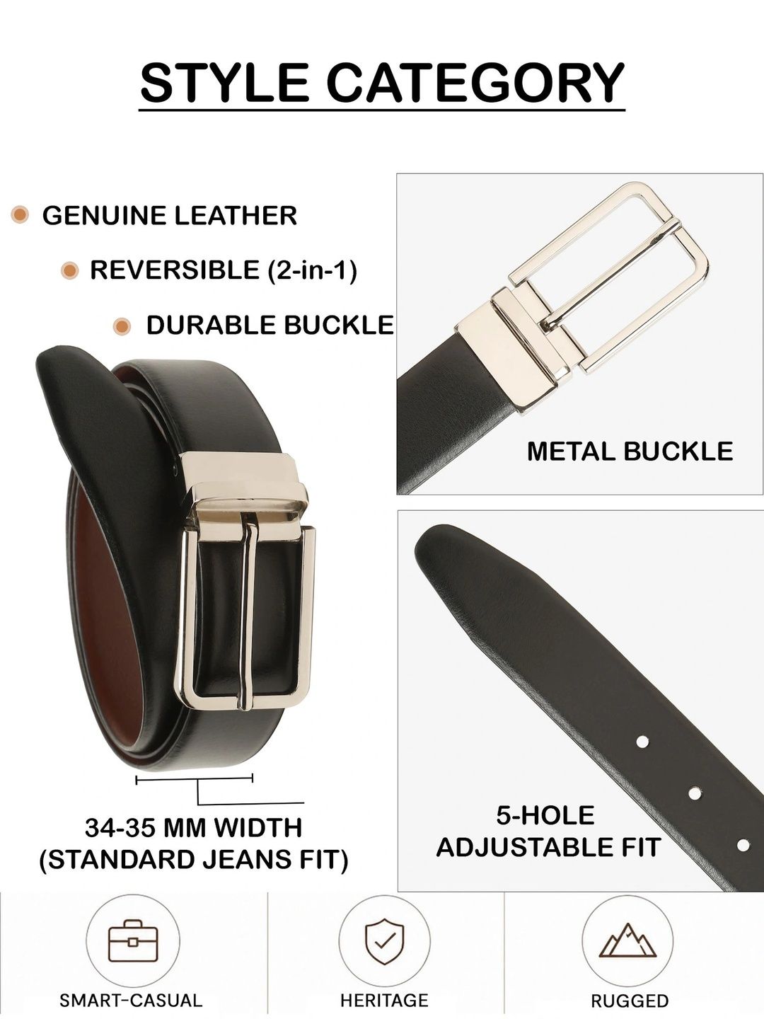 Teakwood Leathers Men Textured Leather Reversible Belt