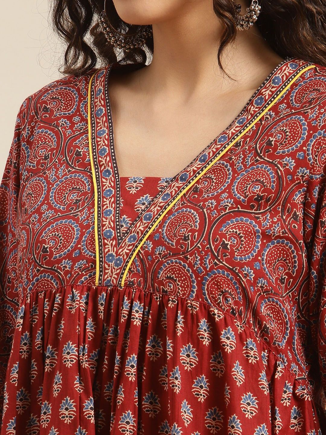 Varanga Women Maroon Ethnic Motifs Printed Kurta