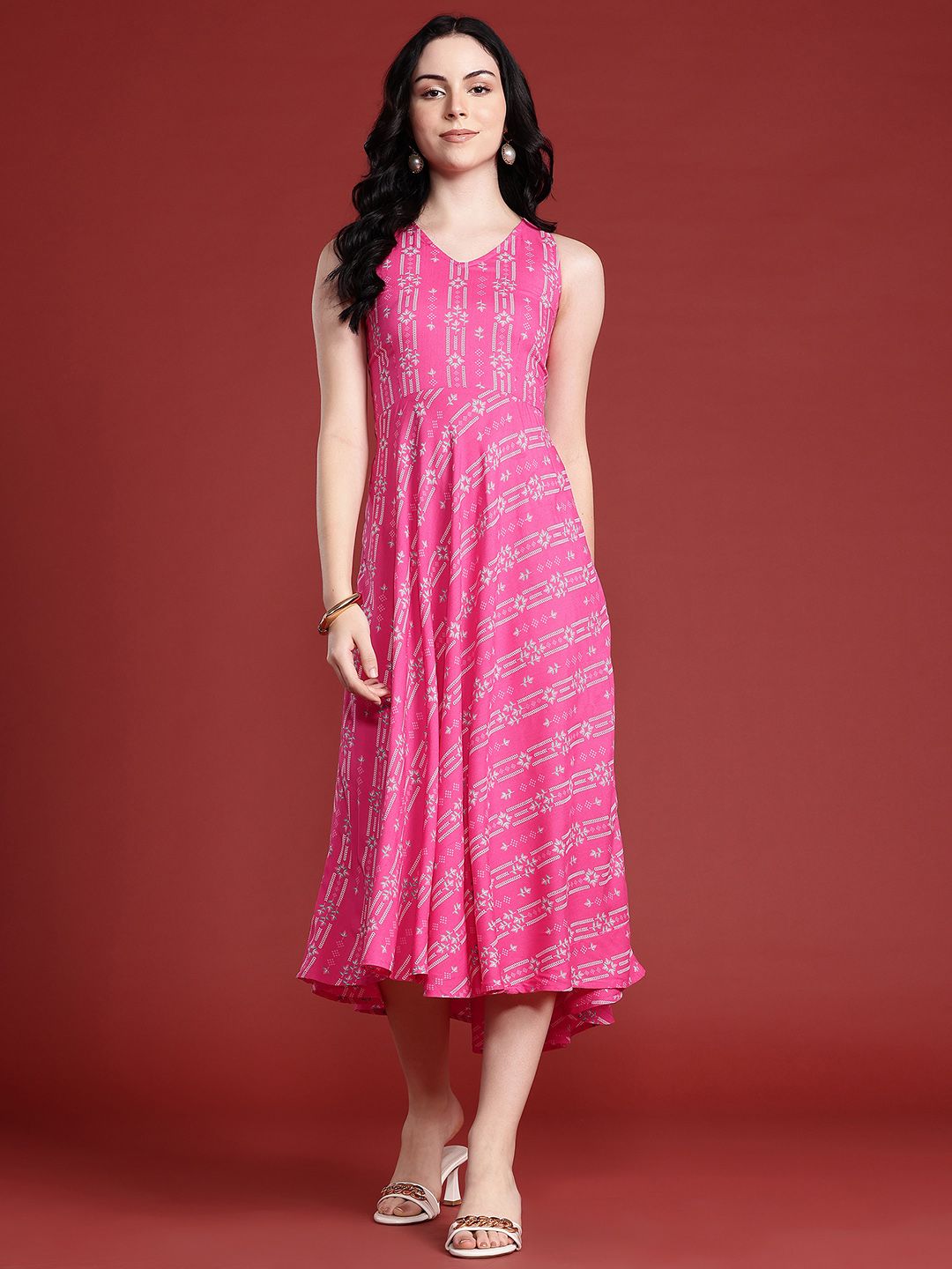 Anouk Floral Printed Styled Back A-Line Ethnic Dress