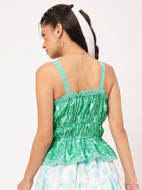 DressBerry Tropical Oasis Schiffli Lace Cinched Waist Top