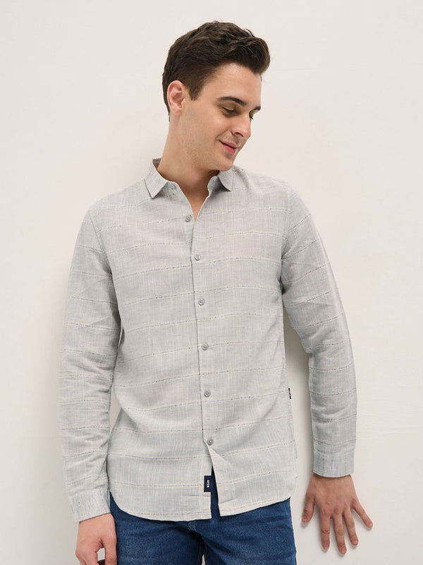 Lelaki Bear House Menyebarkan Kolar Bergaris Bergaris Slim Shirt Shirt Shirt