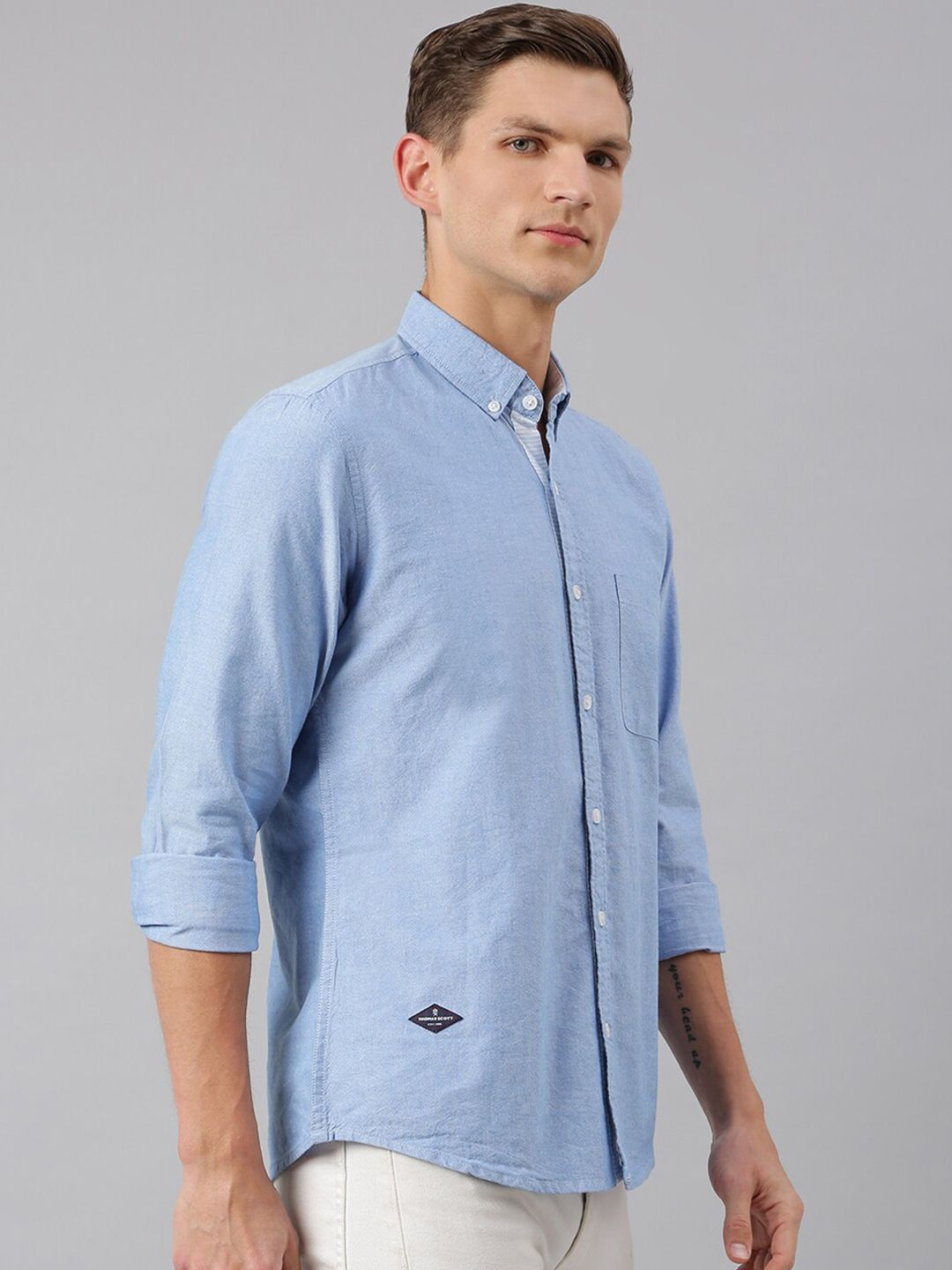 Thomas Scott Men Blue Slim Fit Pure Cotton Casual  Shirt
