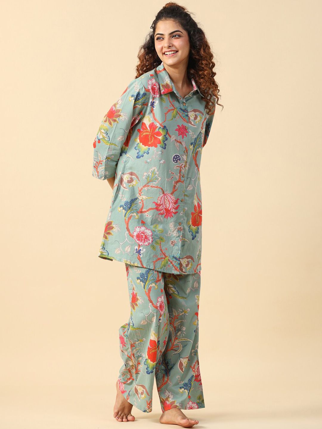 SANSKRUTIHOMES Floral Printed Pure Cotton Night Suit
