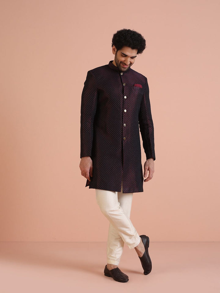 KISAH Men Self-Design Cotton Indowestern Sherwani Trouser Set