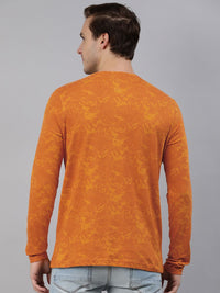 Urbano Fashion Men Mustard Yellow Printed Slim Fit Pure Cotton T-shirt
