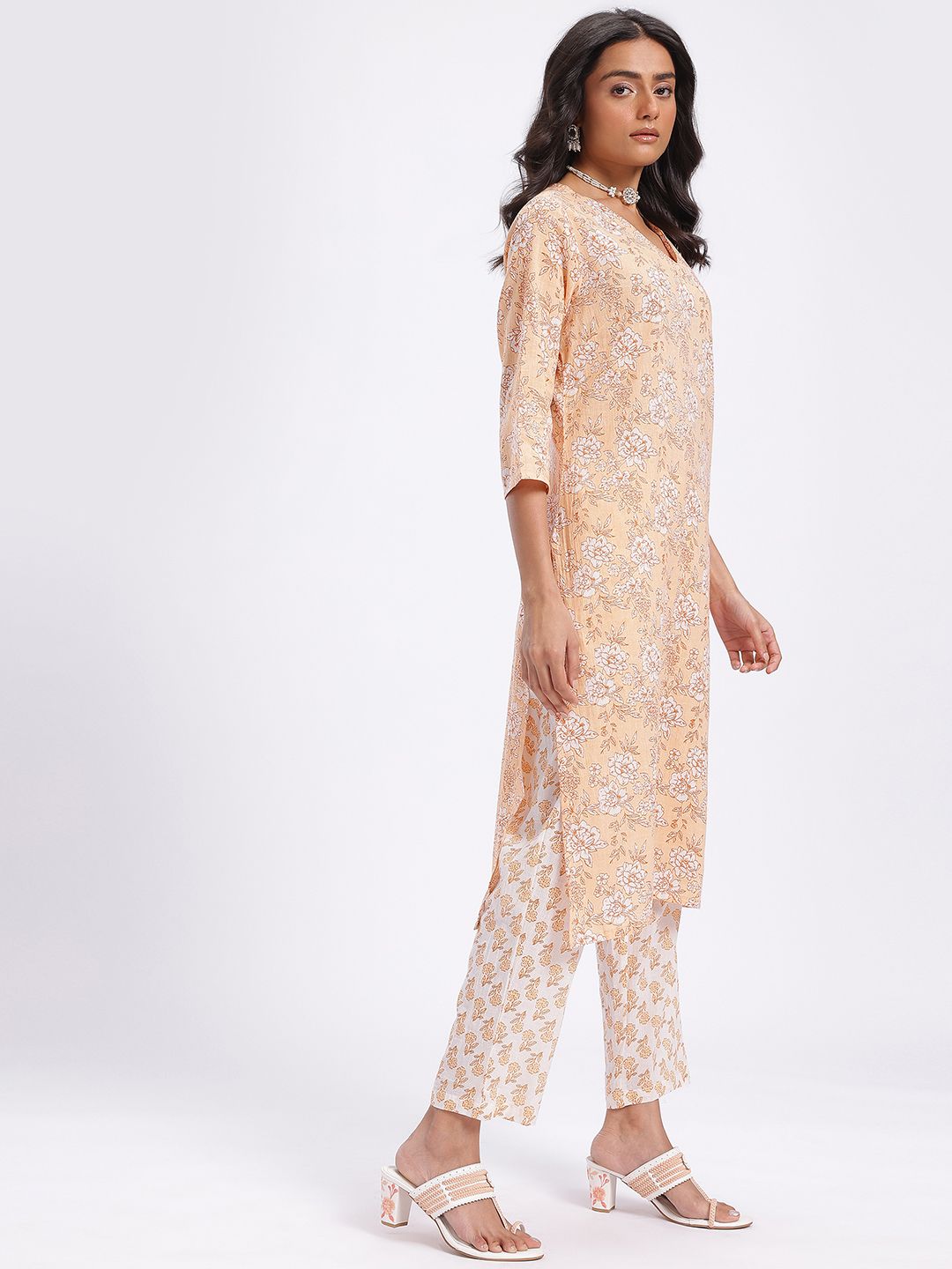 Anouk Floral Printed Cotton Kurta with Trousers & With Dupatta