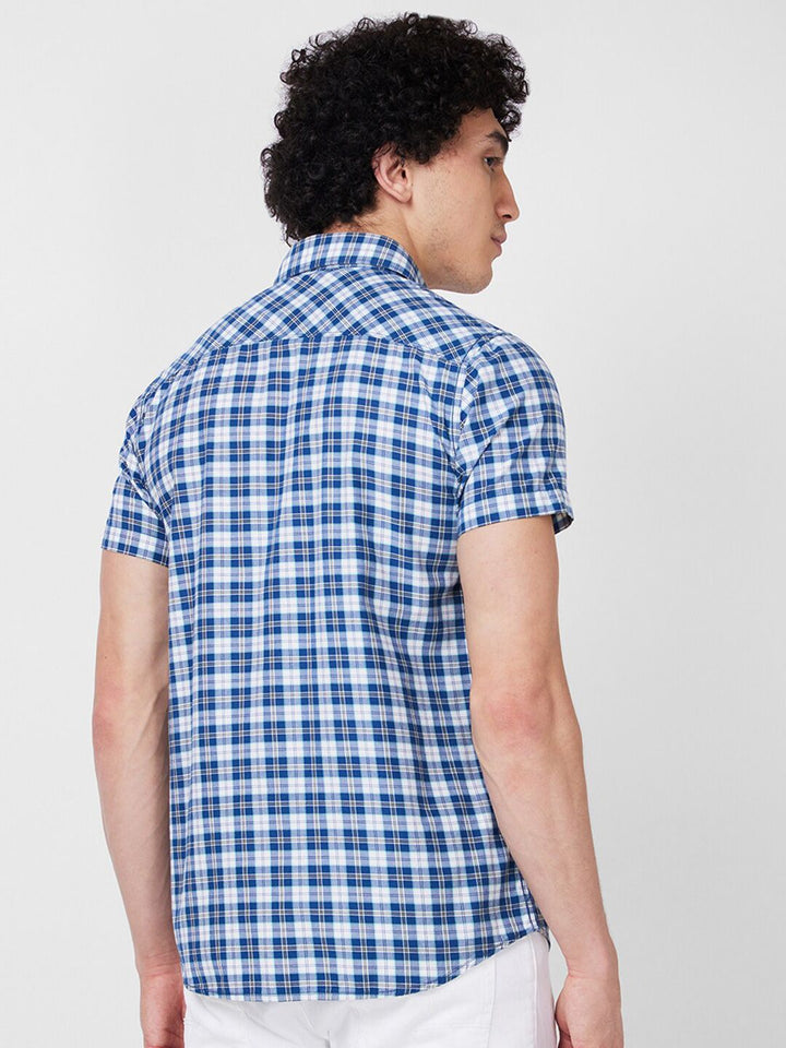 SPYKAR Tartan Checked Spread Collar Cotton Opaque Casual Shirt