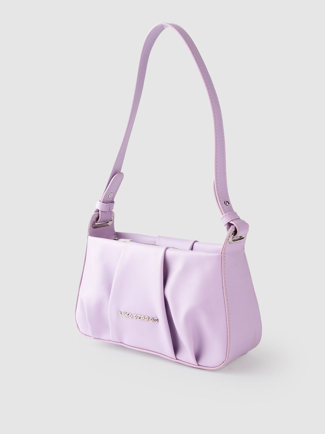Lino Perros Lavender Structured Shoulder Bag with Pleated Detail