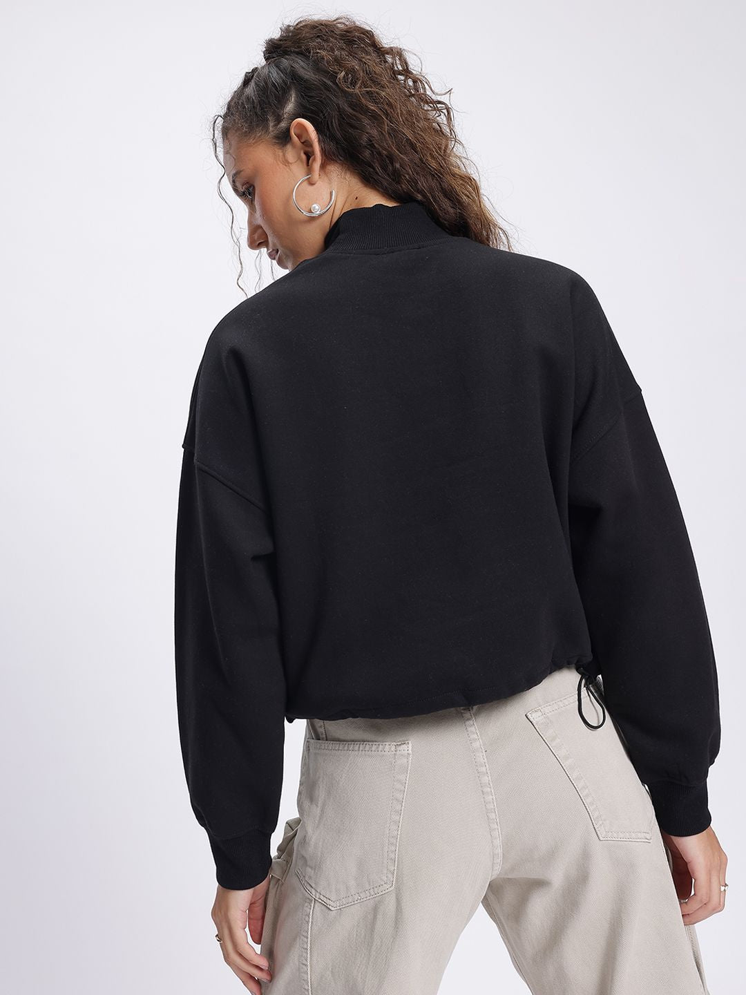DressBerry Urban Edge High Neck Drop-Shoulder Crop Sweatshirt
