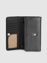 Lino Perros Women Charcoal Grey Textured Foldover Clutch