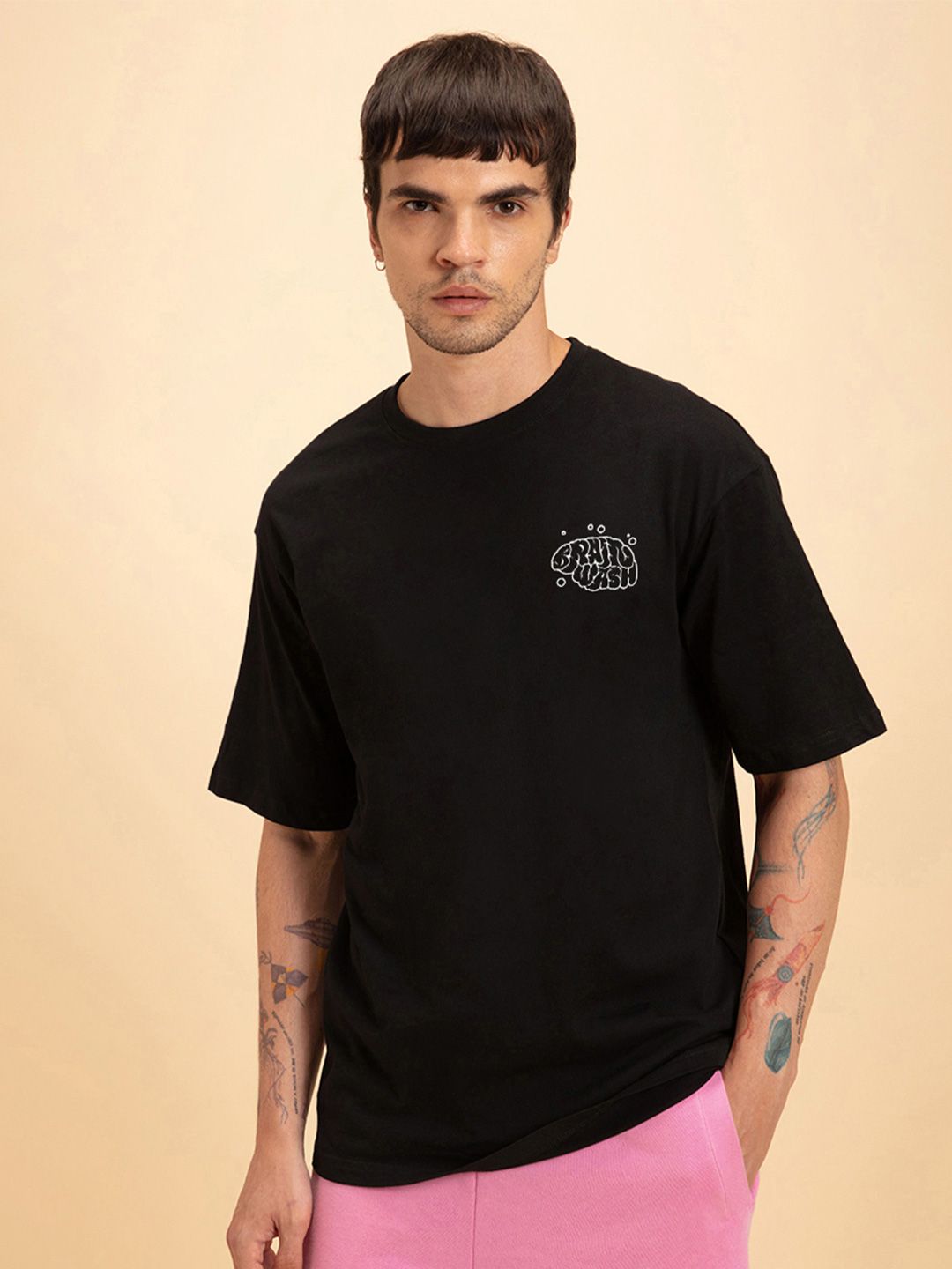 Bewakoof Black Graphic Printed Oversized Cotton T-Shirt