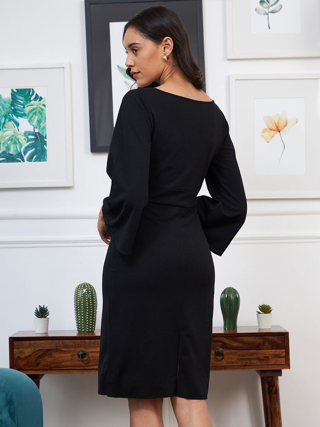 Athena Black Scuba Formal Sheath Dress