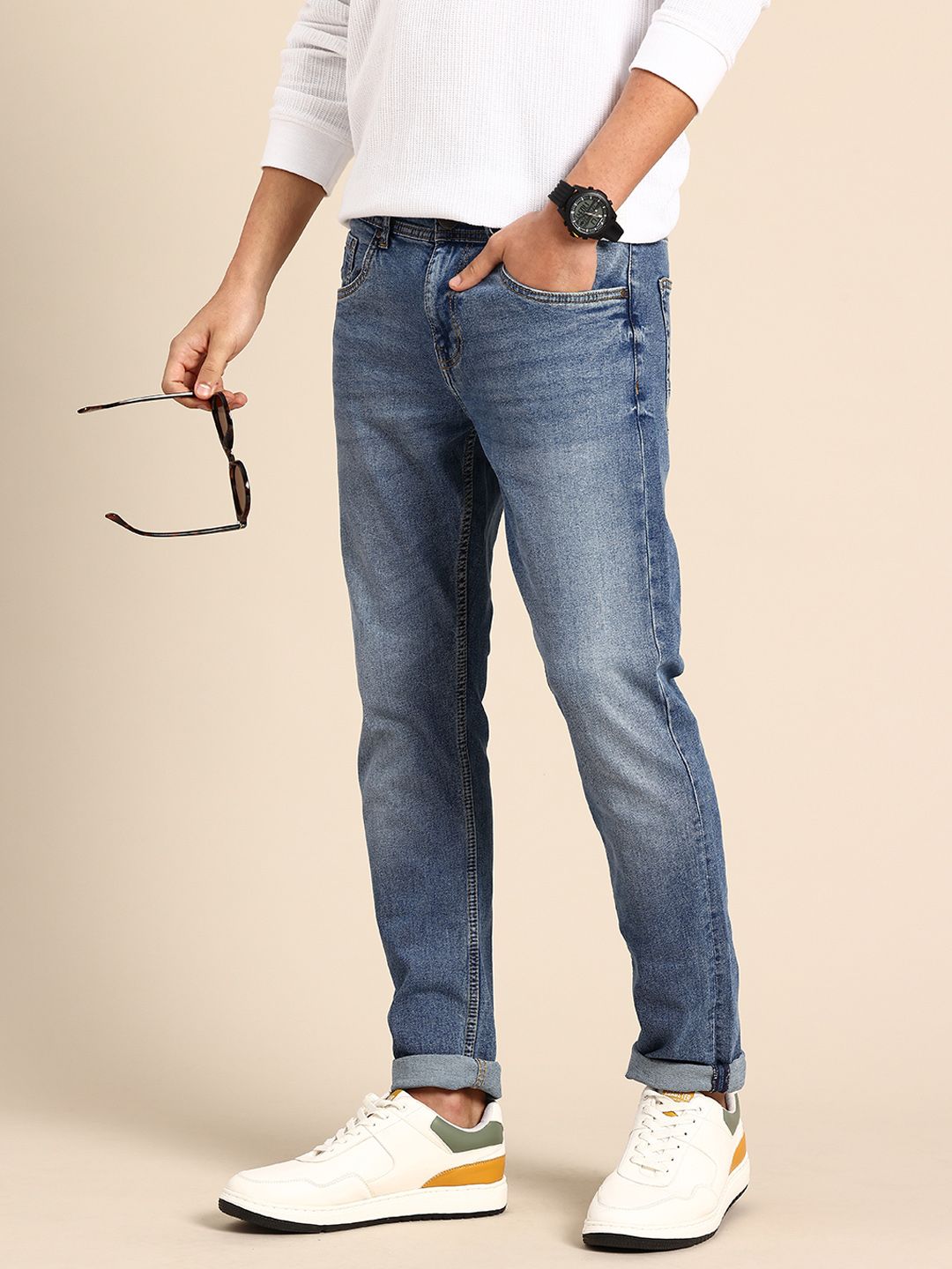 Being Human Men Slim Fit Heavy Fade Stretchable Jeans
