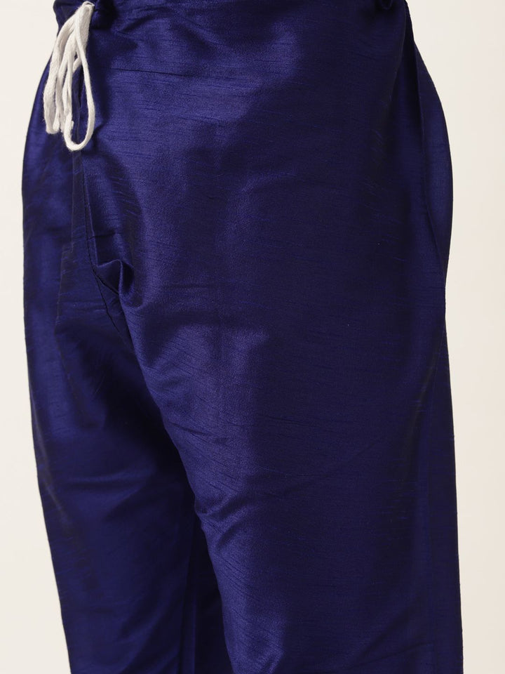 SOJANYA Men Navy Blue Solid Kurta with Churidar & Nehru Jacket