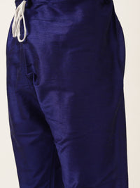 SOJANYA Men Navy Blue Solid Kurta with Churidar & Nehru Jacket