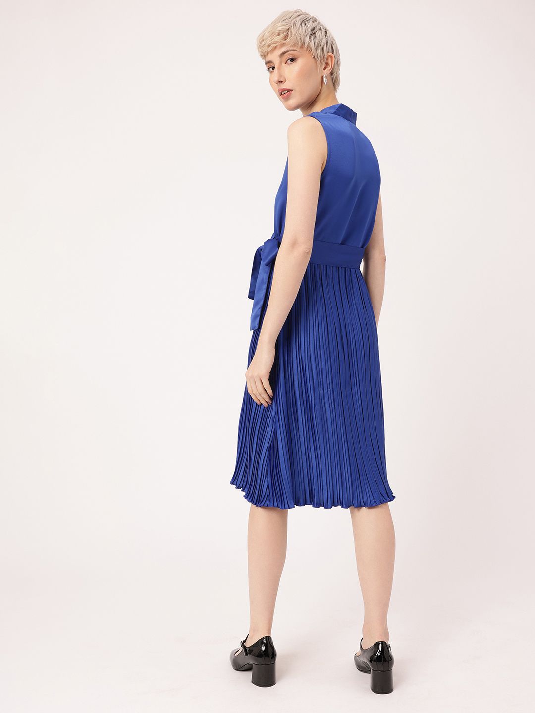 DressBerry Satin Sophistication Accordion Pleated Bow Detailed A-line Dress