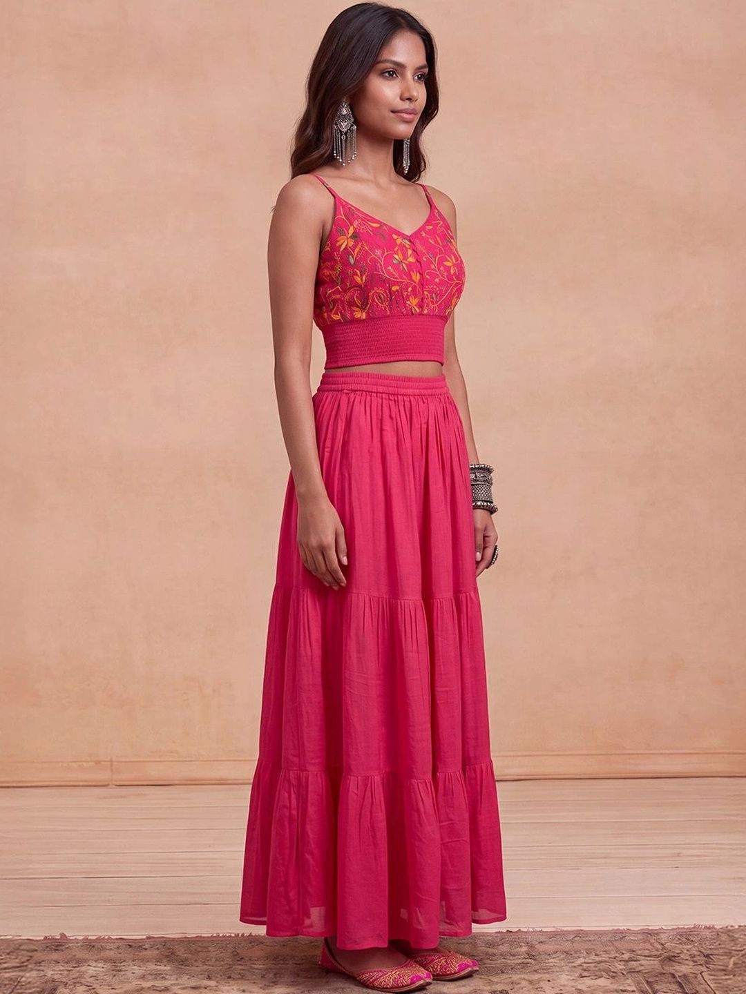 House of Chikankari Floral Embroidered Cotton Bralette Crop Top