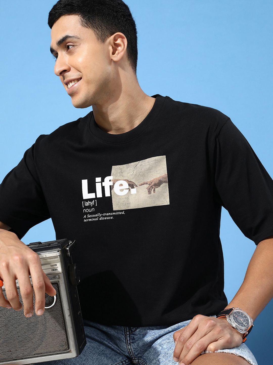 Difference of Opinion Men Typography Printed Drop-Shoulder Sleeves Pure Cotton T-shirt