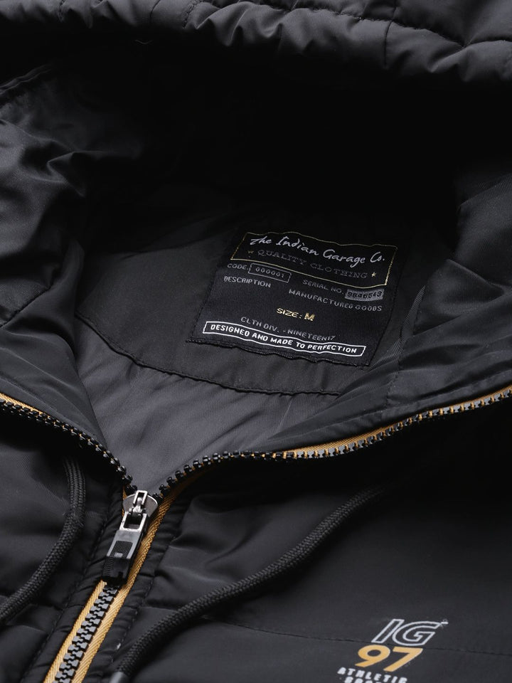 The Indian Garage Co Men Slim Fit Zip-Front Puffer Jacket with Hood