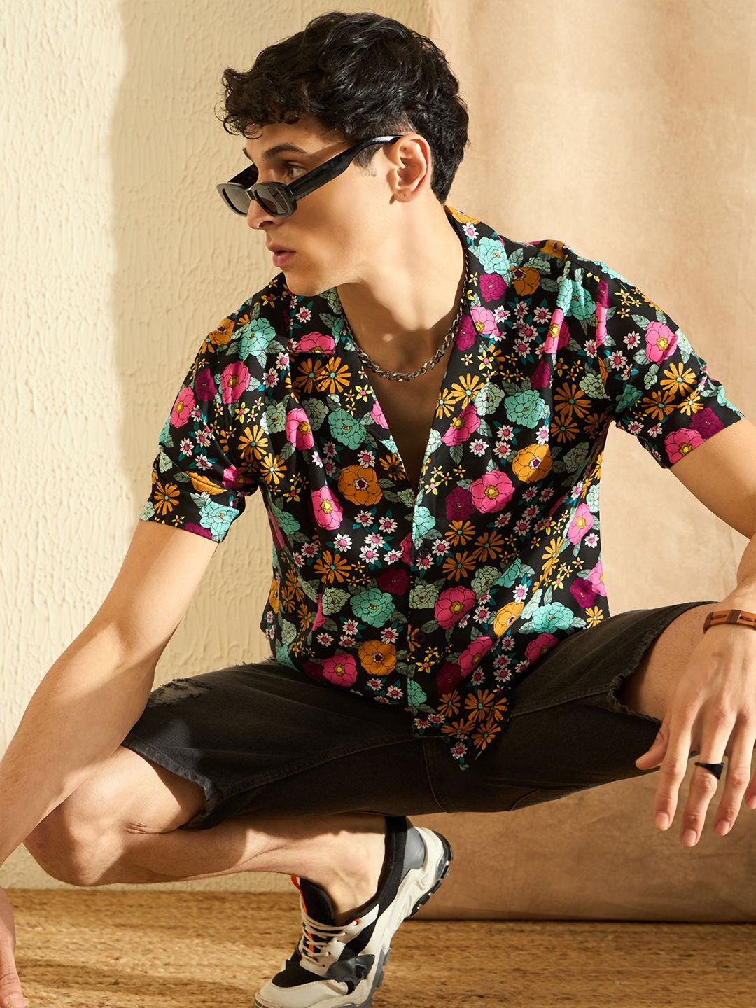 DENNISON Smart Oversized Floral Printed Cuban Collar Casual Shirt
