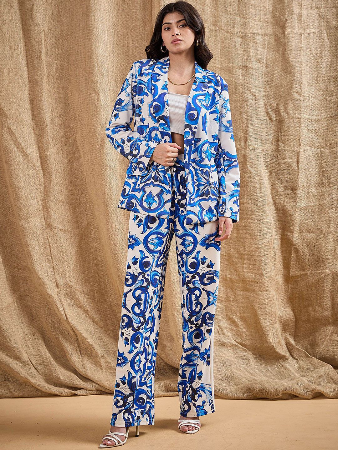 SASSAFRAS Floral Printed Open Front Blazers