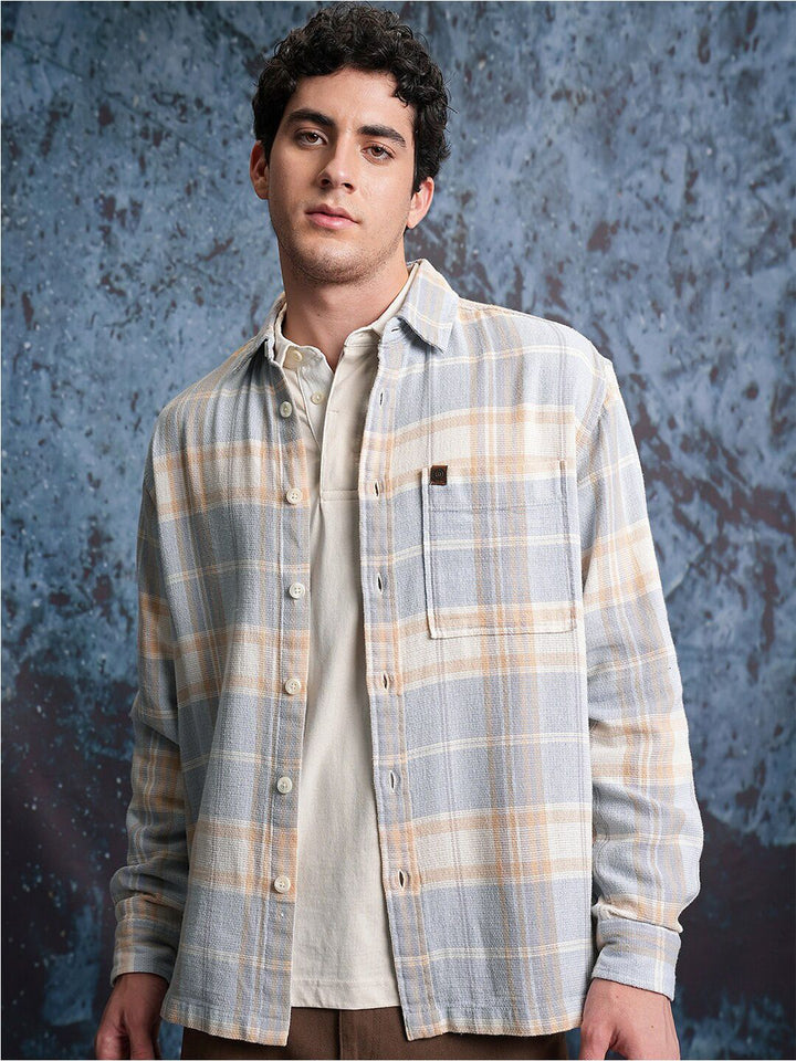 LOCOMOTIVE Dobby Textured Checked Overshirt