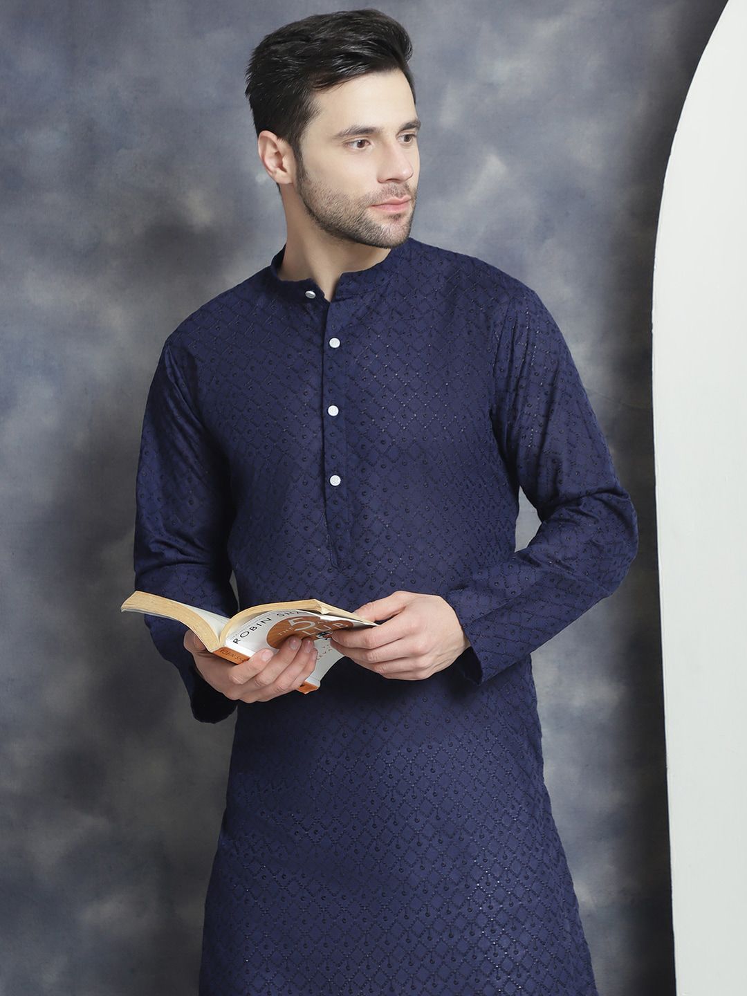 Anouk Ethnic Motifs Embroidered Regular Chikankari Pure Cotton Kurta With Pyjamas