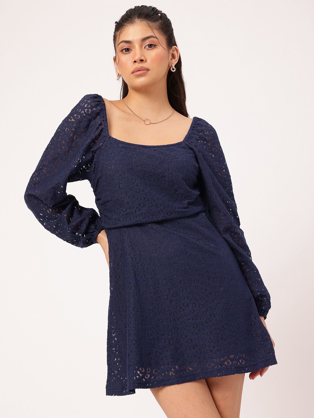 DressBerry Everyday Stylish Lacy-Love Fit & Flare Mini Dress