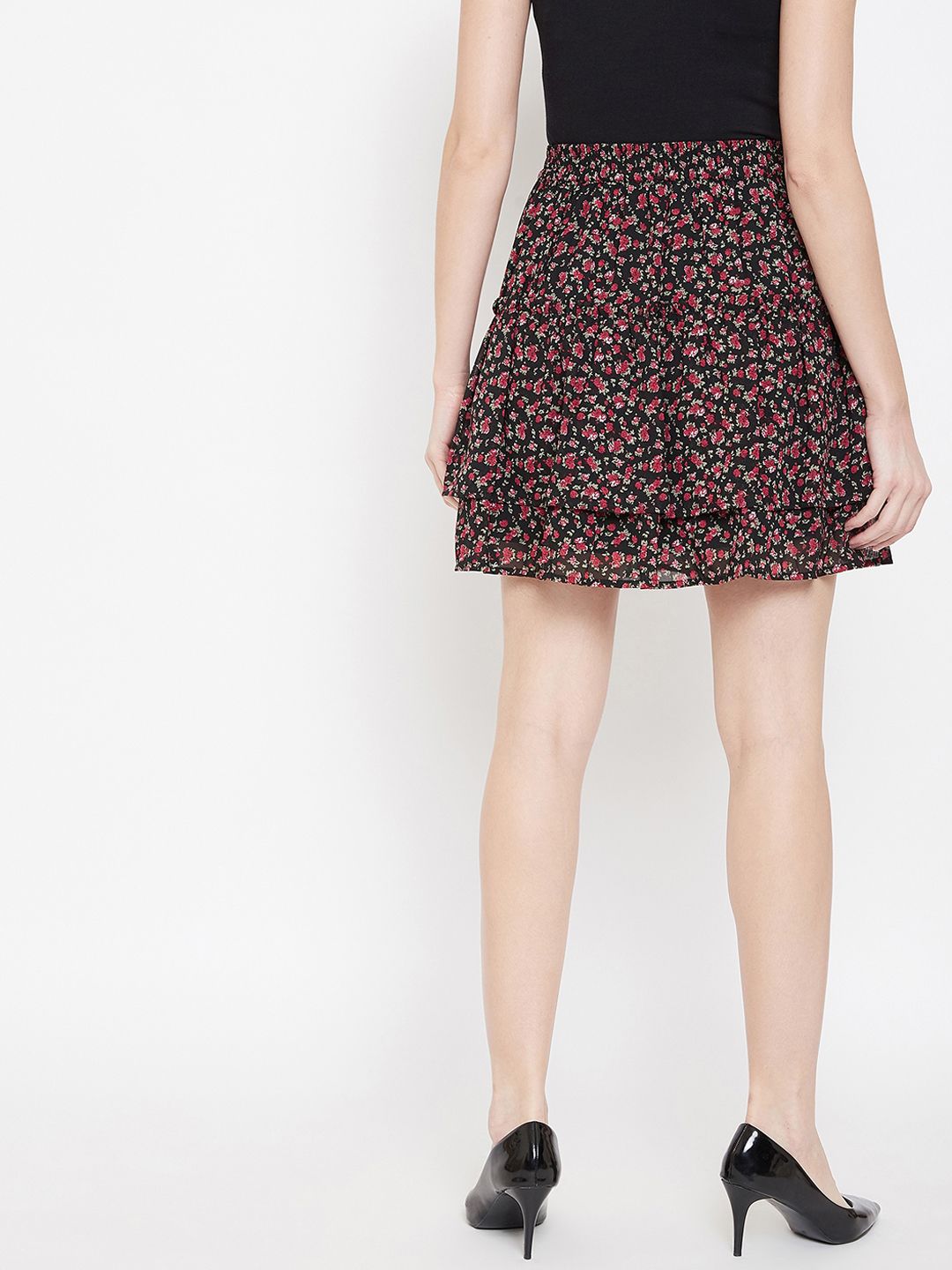 Berrylush Black Flared Mini Skirt