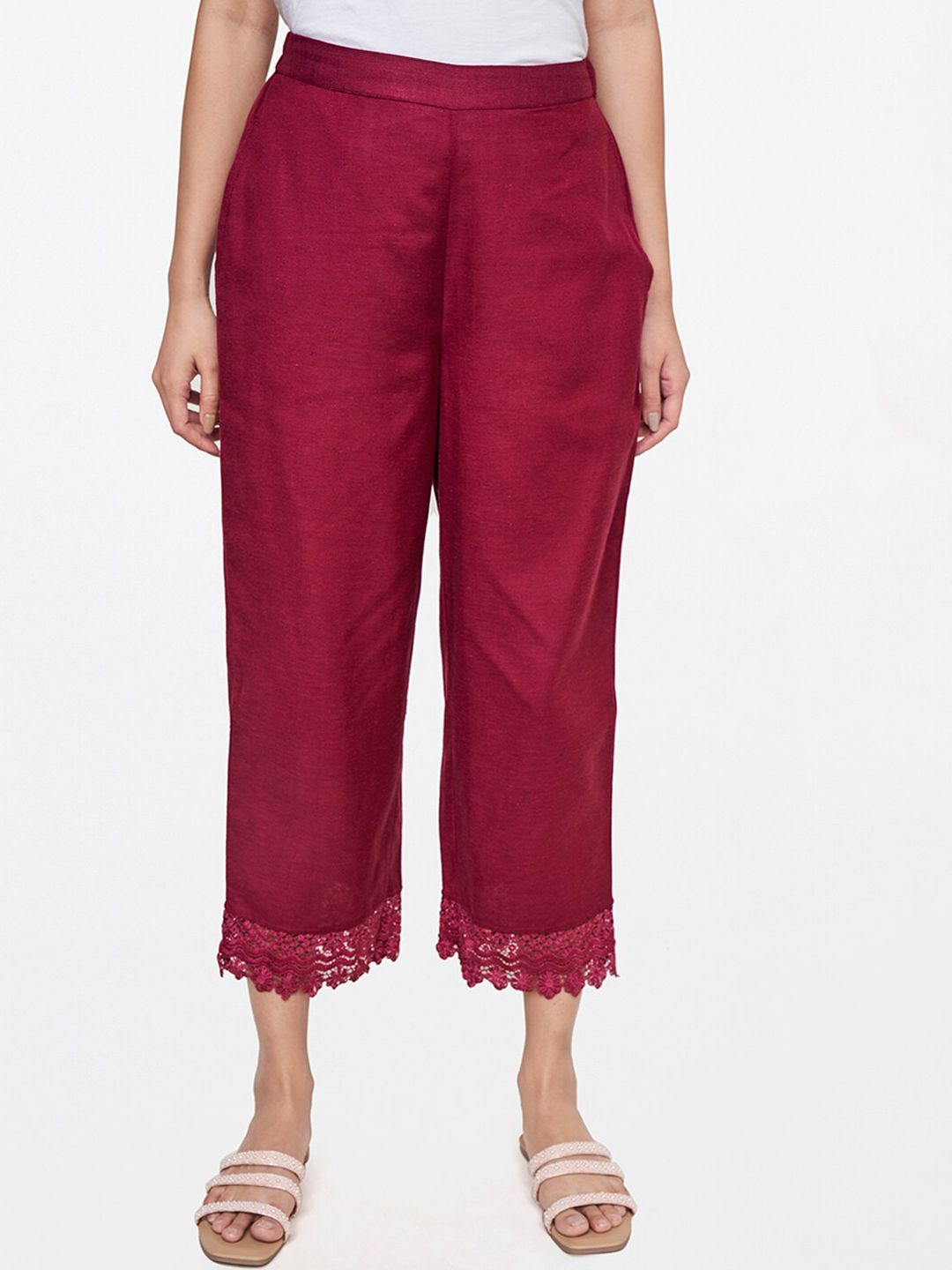 Global Desi Women Red Solid Trousers