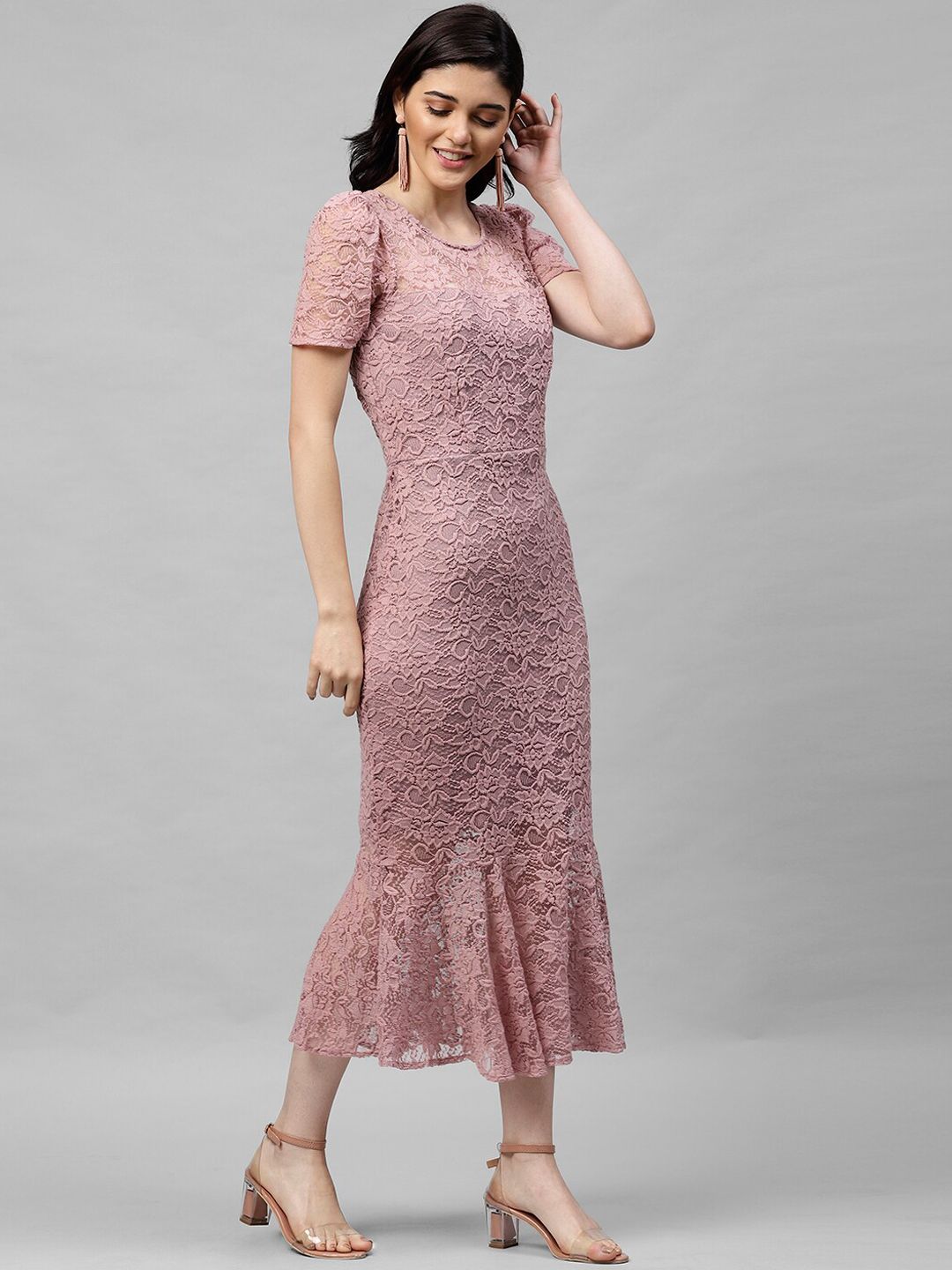 Athena Mauve Self Design Sheath Dress