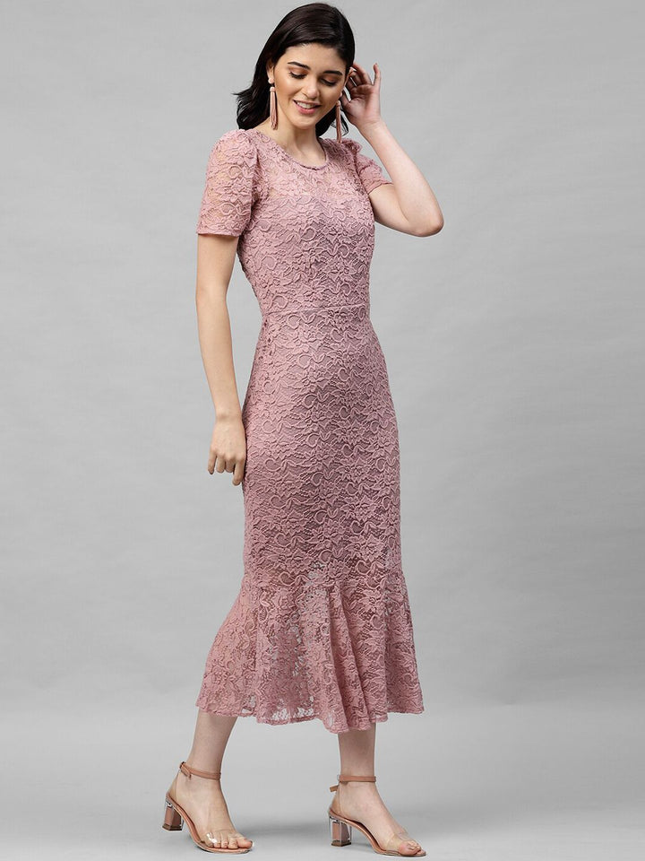 Athena Mauve Self Design Sheath Dress