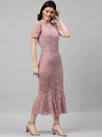 Athena Mauve Self Design Sheath Dress