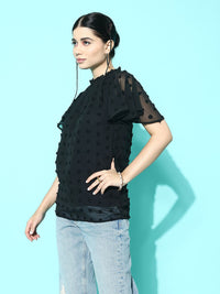 Berrylush Flutter Sleeve Dobby Blouson Top
