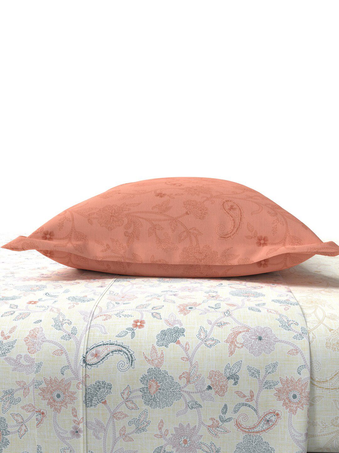 TRIDENT Kantha Peach Sanskriti Flat 144TC King Cotton Bedsheet Set