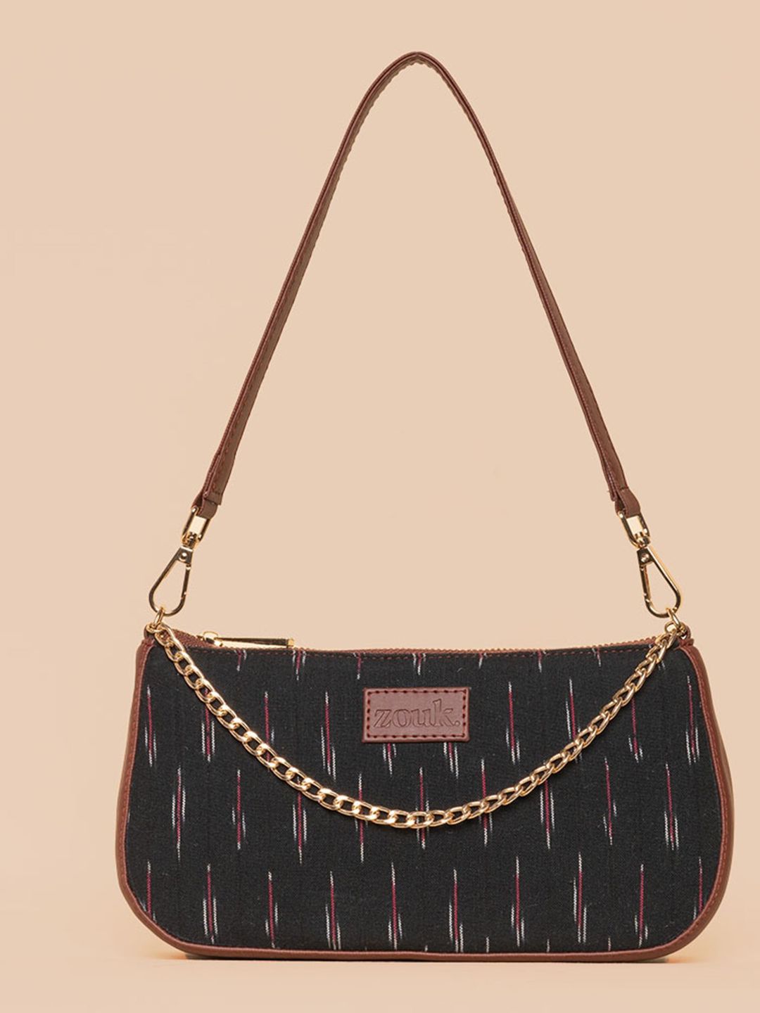 ZOUK Ethnic Motifs Printed Structured Baguette Bag