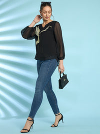 Antheaa Embroidered Chiffon Top