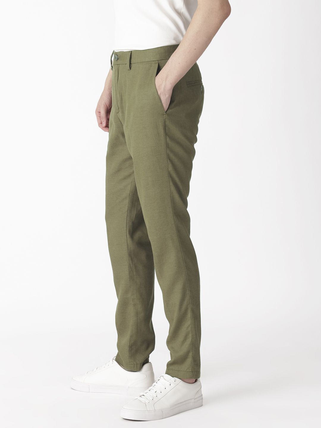 RARE RABBIT Men Olive Green Slim Fit Chinos Trousers