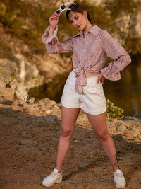 Athena Abstract Printed Shirt Style Knot Top
