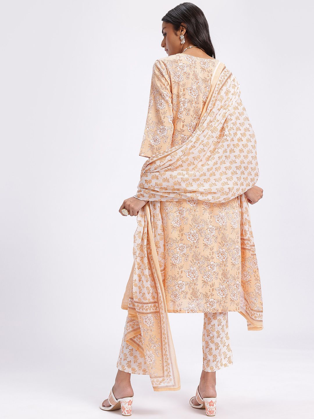 Anouk Floral Printed Cotton Kurta with Trousers & With Dupatta
