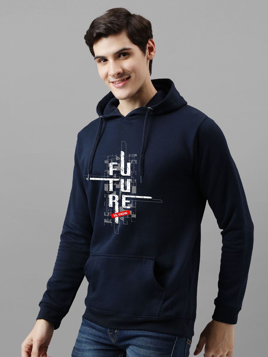 ADRO Men Printed Hooded Pullover Sweatshirt