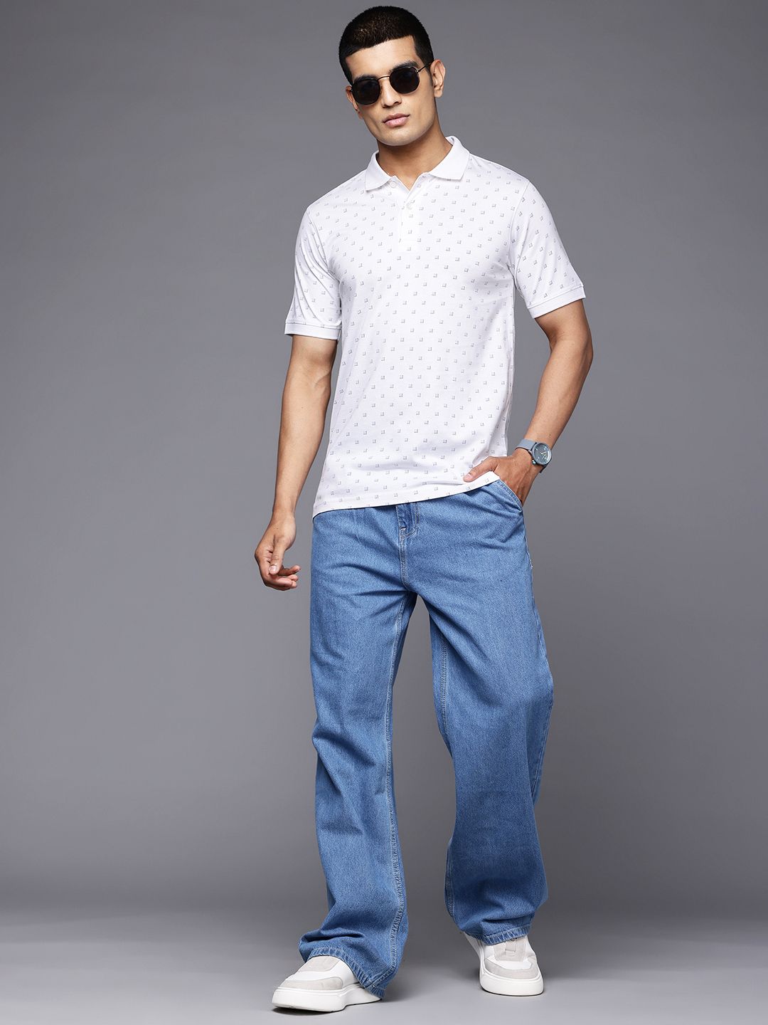Raymond Geometric Printed Polo Collar Pure Cotton Slim Fit T-shirt