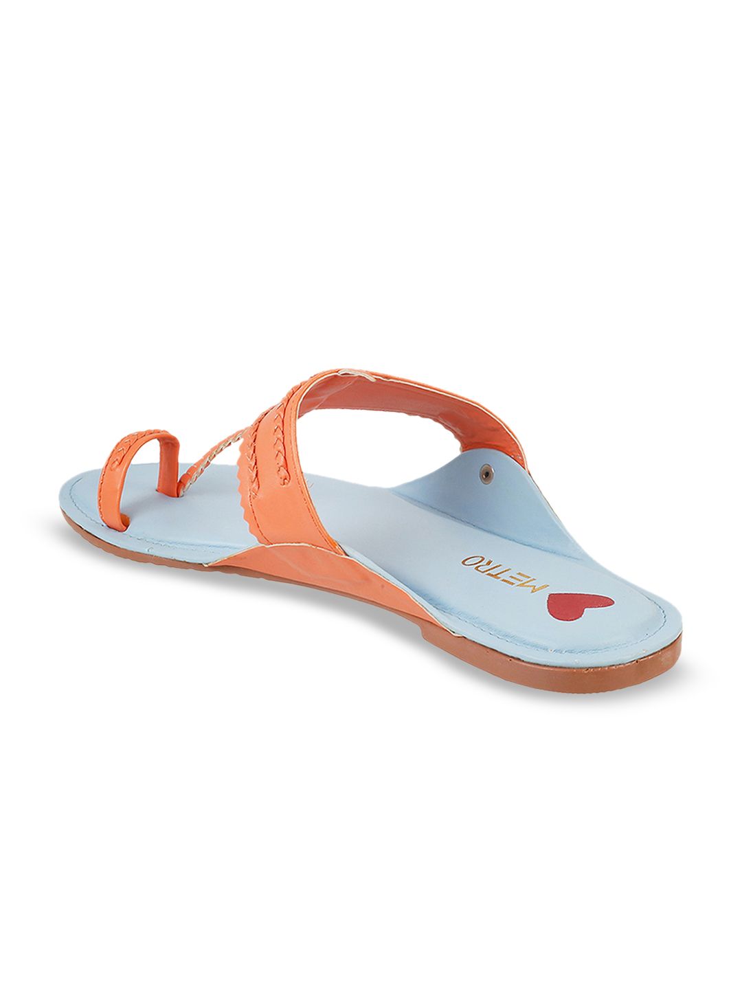 Metro Women Orange Textured T-Strap Flats